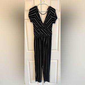 EXPRESS jumpsuit, black with cream pinstripe